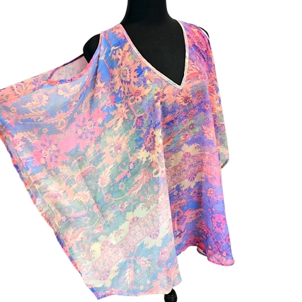 Show Me Your Mumu Kaftan Kimono Tunic Watercolor XS Colorful Fairycore Ethereal - Picture 7 of 12